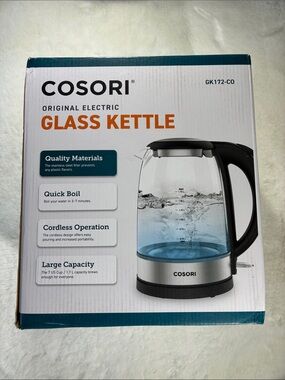NIB Clear Glass Electric Kettle - Cordless Quick Boil - 7 US cup capacity